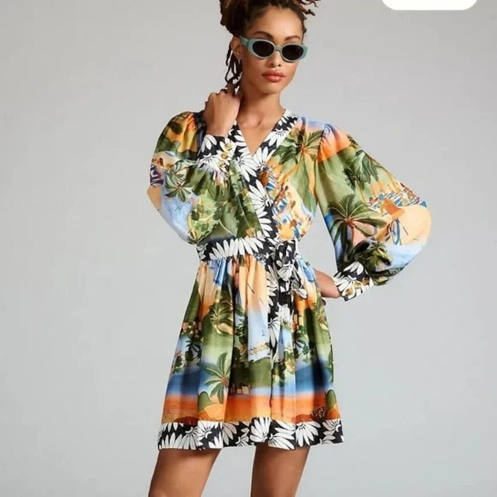 Farm Rio Carioca Mini Dress Wrap Size Xs Nwt